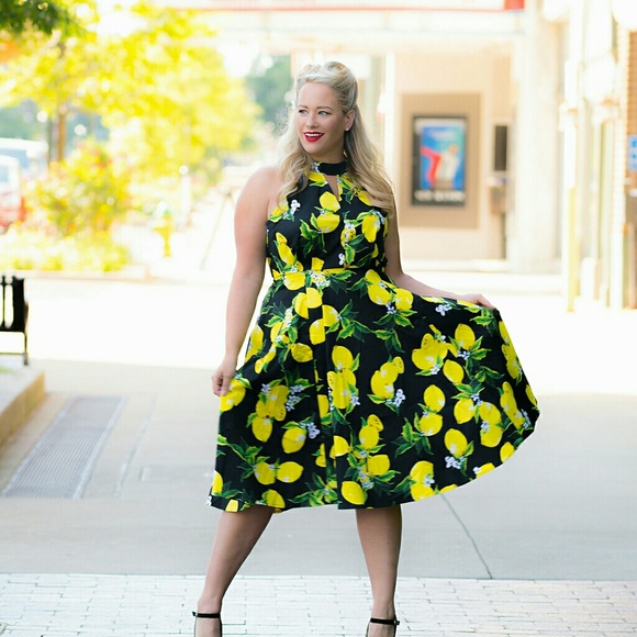 lemon print swing dress